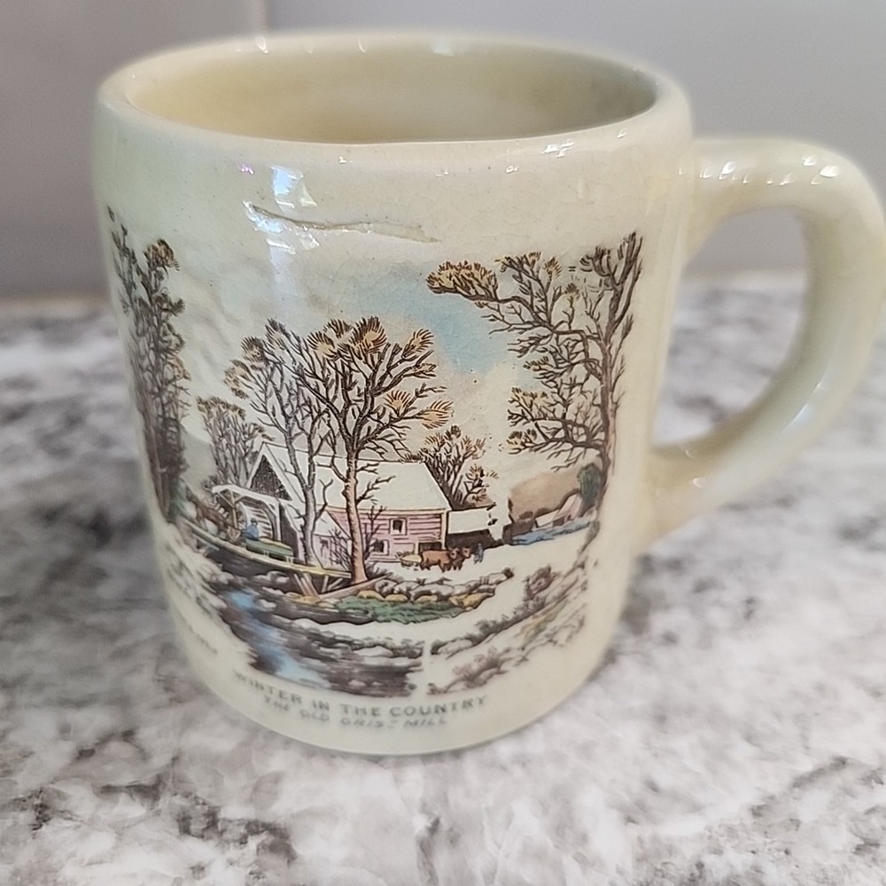 Currier‎ & Ives Coffee Mug WINTER IN THE COUNTRY The Old Grist Mill Shaving Mug